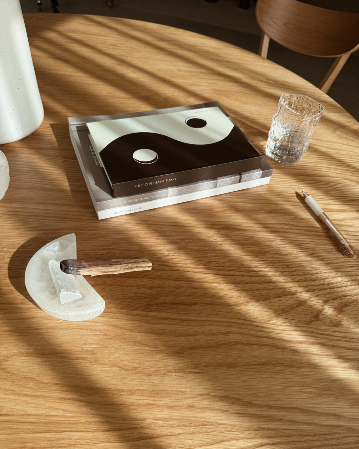White Crescent Moon Selenite Charging Plate