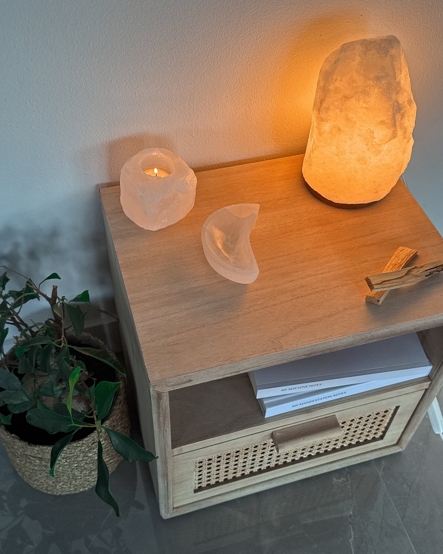 White Crescent Moon Selenite Charging Plate