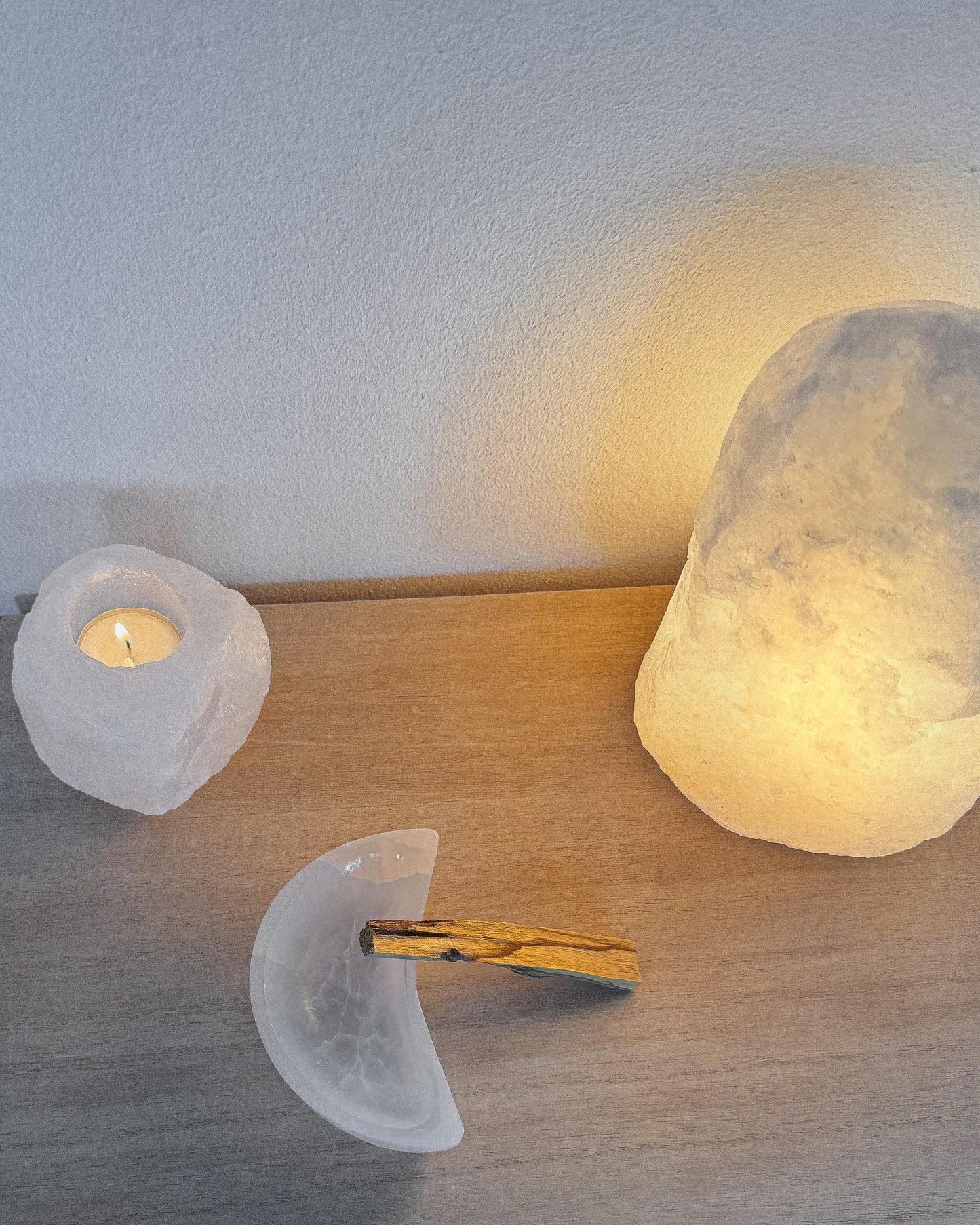 White Crescent Moon Selenite Charging Plate